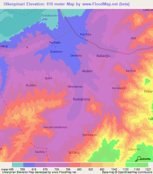 Ulkenpinari,Turkey Elevation Map