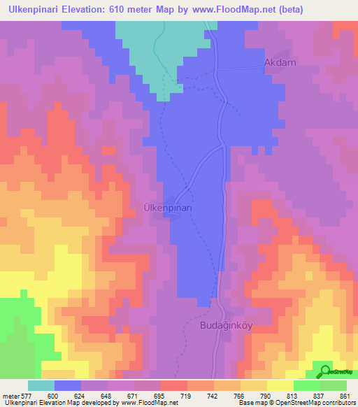 Ulkenpinari,Turkey Elevation Map