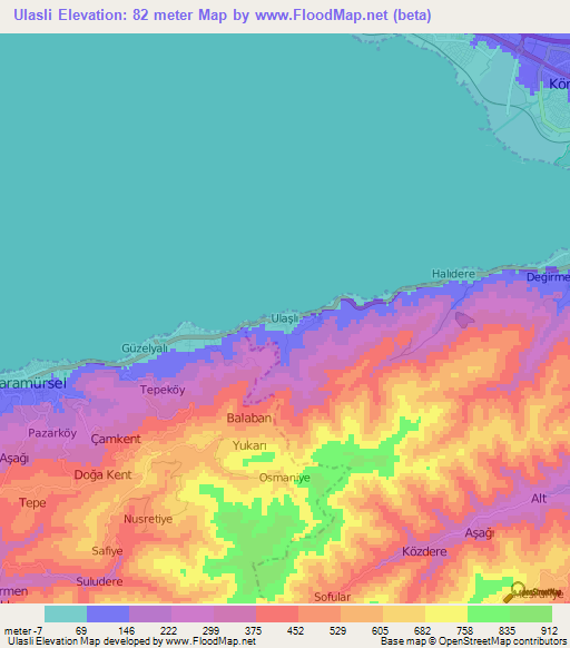 Ulasli,Turkey Elevation Map