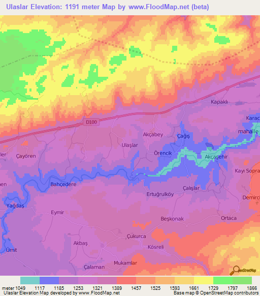 Ulaslar,Turkey Elevation Map