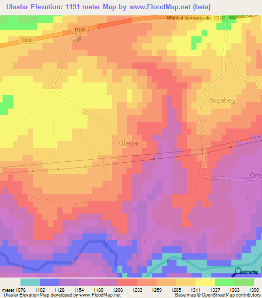 Ulaslar,Turkey Elevation Map