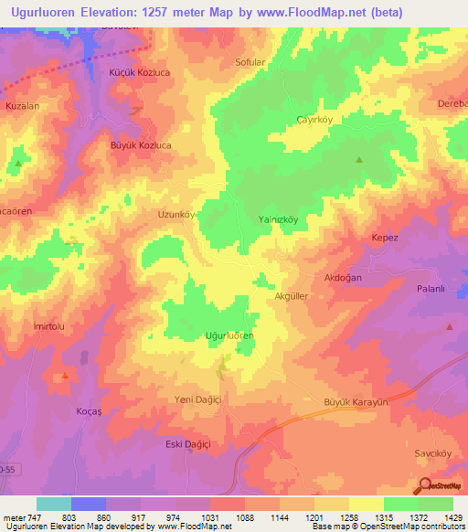 Ugurluoren,Turkey Elevation Map