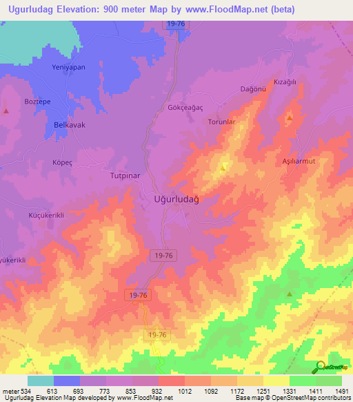 Ugurludag,Turkey Elevation Map