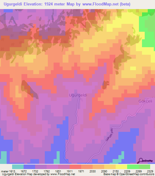 Ugurgeldi,Turkey Elevation Map