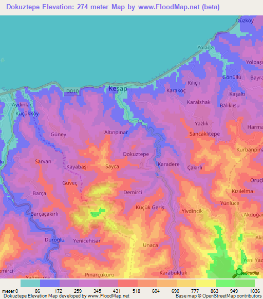 Dokuztepe,Turkey Elevation Map