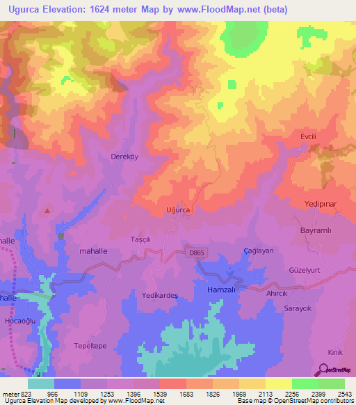 Ugurca,Turkey Elevation Map