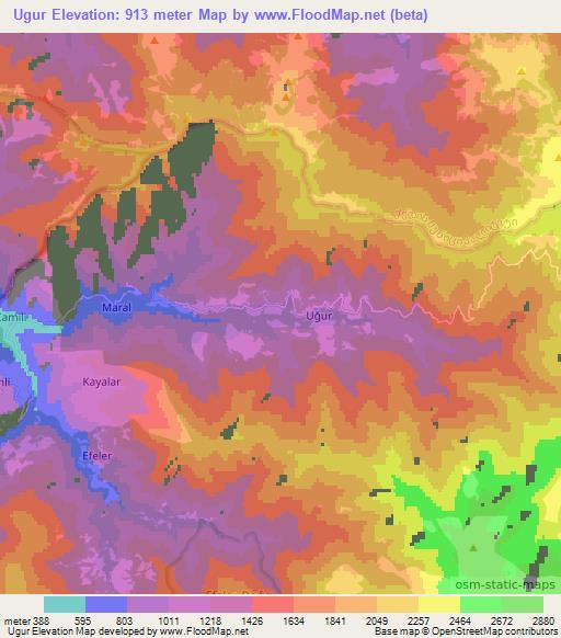 Ugur,Turkey Elevation Map