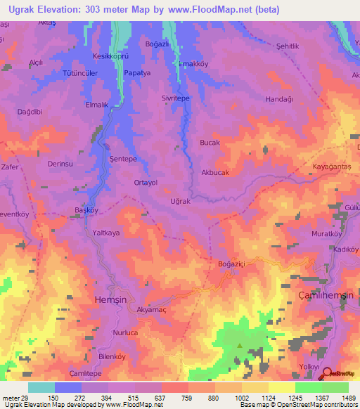 Ugrak,Turkey Elevation Map