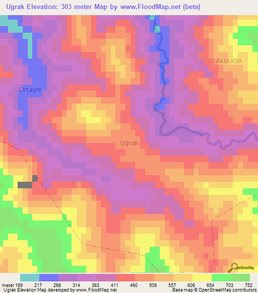 Ugrak,Turkey Elevation Map