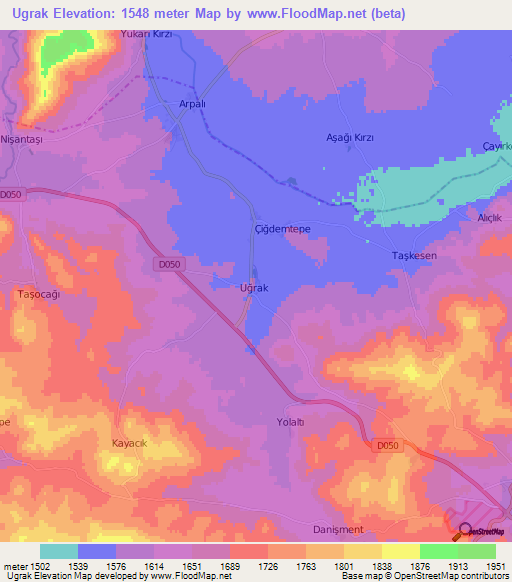 Ugrak,Turkey Elevation Map