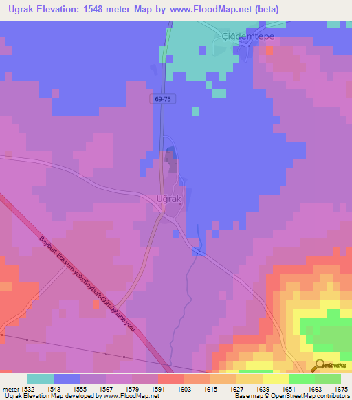 Ugrak,Turkey Elevation Map