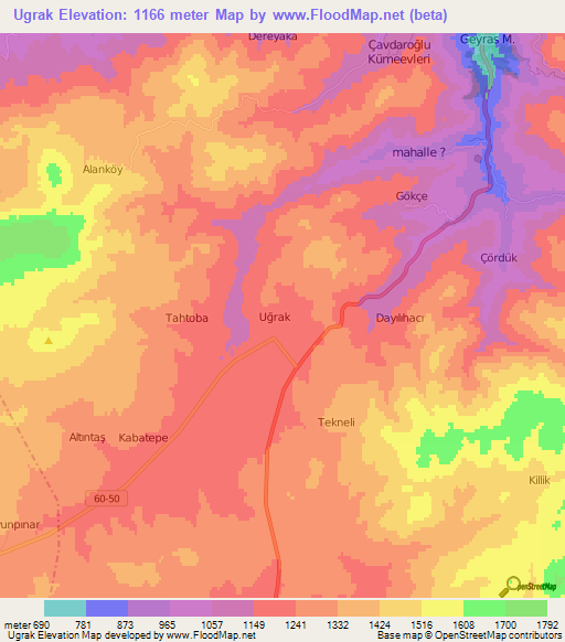 Ugrak,Turkey Elevation Map