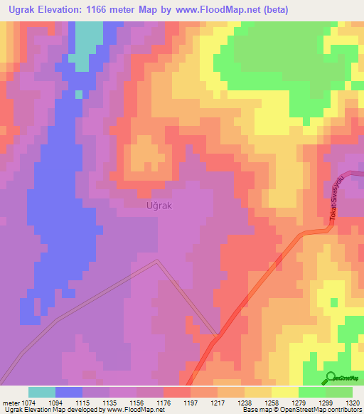 Ugrak,Turkey Elevation Map