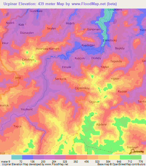 Ucpinar,Turkey Elevation Map