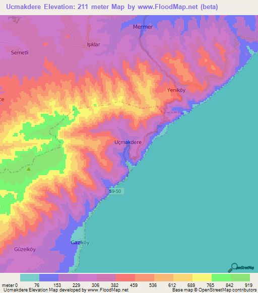 Ucmakdere,Turkey Elevation Map