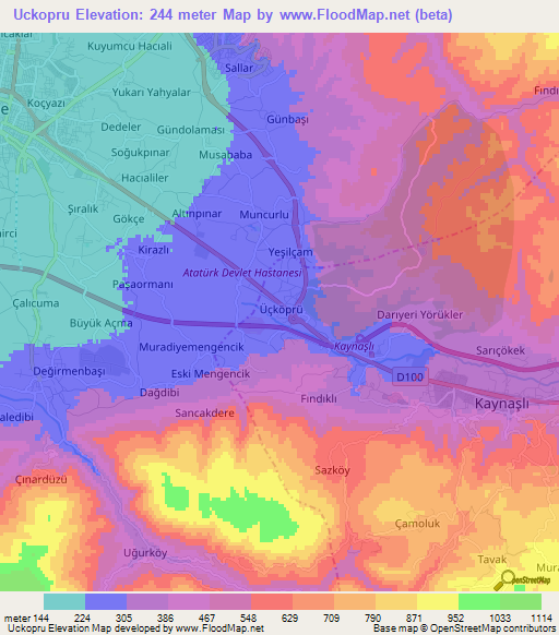 Uckopru,Turkey Elevation Map