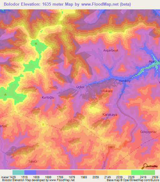 Bolodor,Turkey Elevation Map