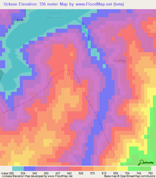 Uckese,Turkey Elevation Map