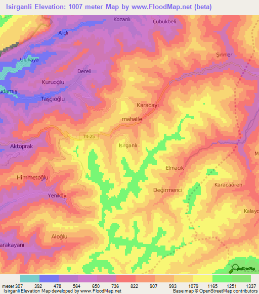 Isirganli,Turkey Elevation Map