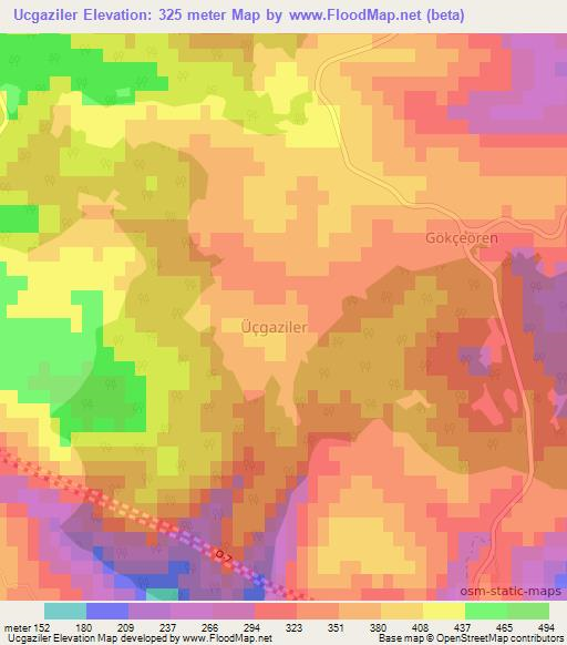 Ucgaziler,Turkey Elevation Map