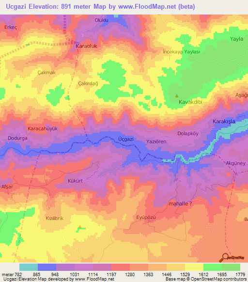 Ucgazi,Turkey Elevation Map