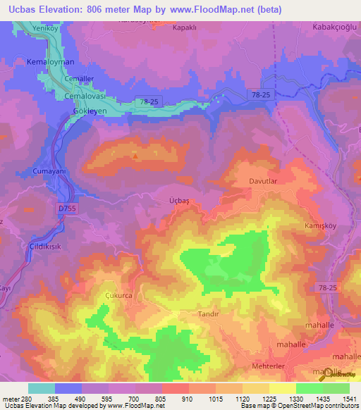 Ucbas,Turkey Elevation Map