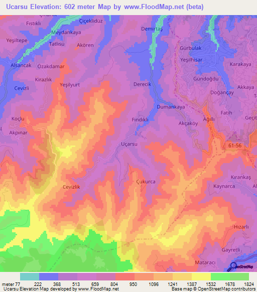 Ucarsu,Turkey Elevation Map