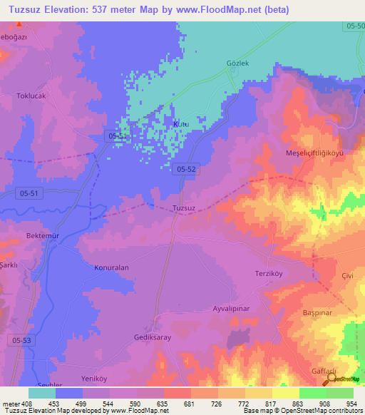 Tuzsuz,Turkey Elevation Map