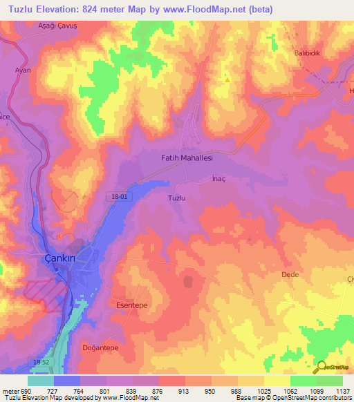 Tuzlu,Turkey Elevation Map