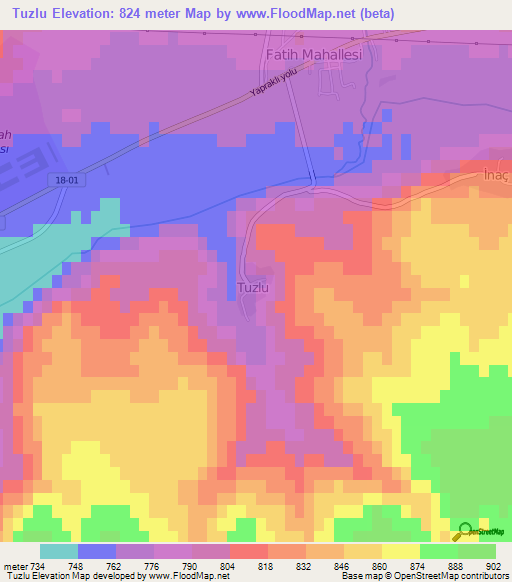 Tuzlu,Turkey Elevation Map