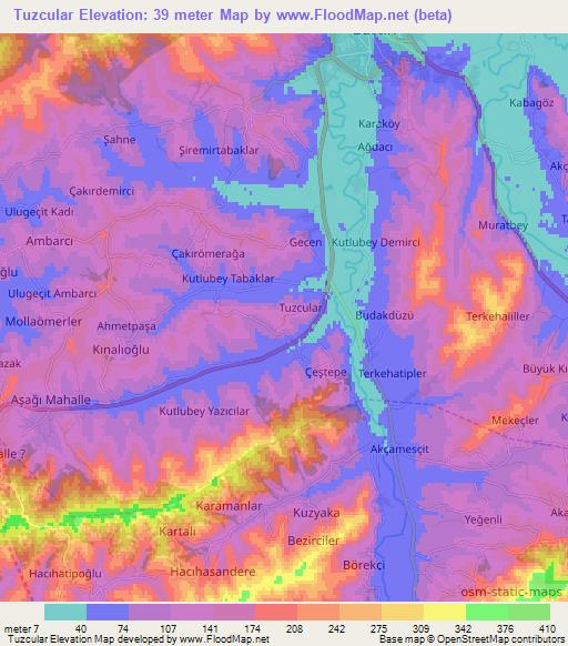 Tuzcular,Turkey Elevation Map