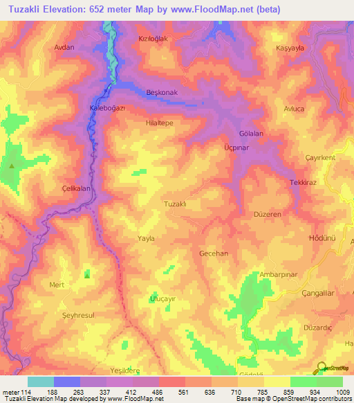 Tuzakli,Turkey Elevation Map