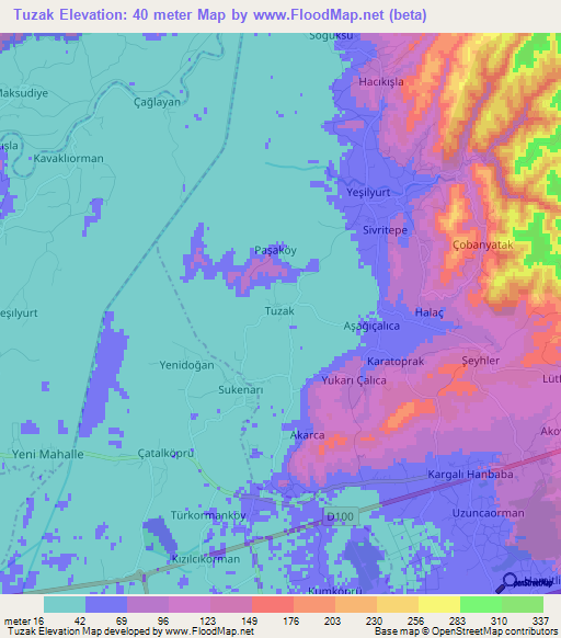 Tuzak,Turkey Elevation Map