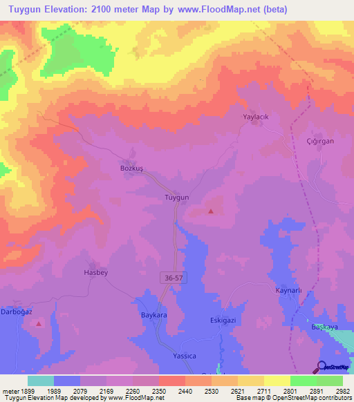 Tuygun,Turkey Elevation Map