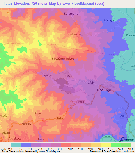 Tutus,Turkey Elevation Map