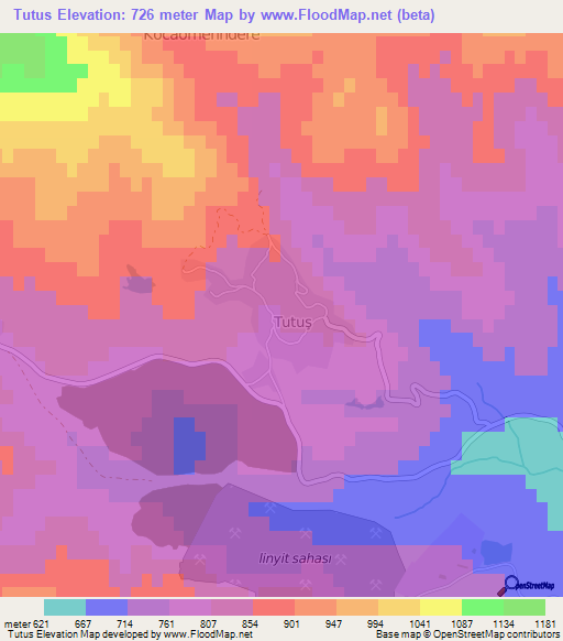 Tutus,Turkey Elevation Map