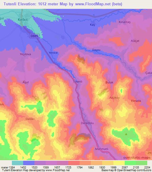 Tutenli,Turkey Elevation Map