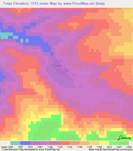 Tutas,Turkey Elevation Map