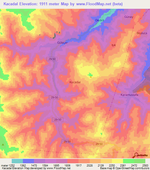 Kacadal,Turkey Elevation Map