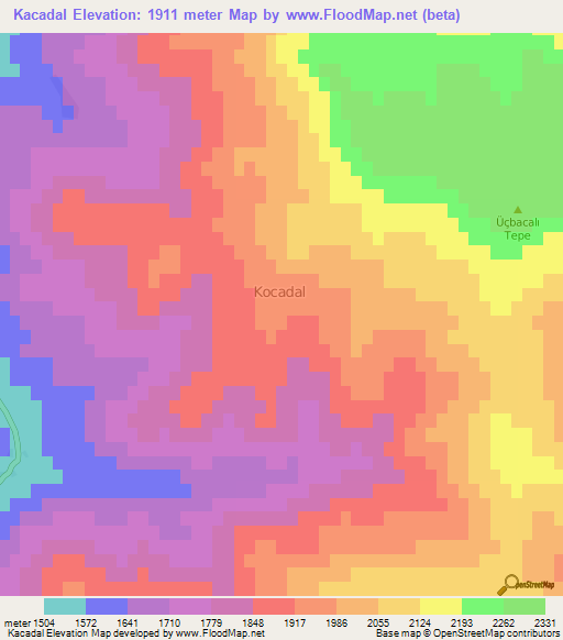 Kacadal,Turkey Elevation Map