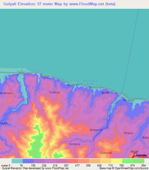 Gulyali,Turkey Elevation Map