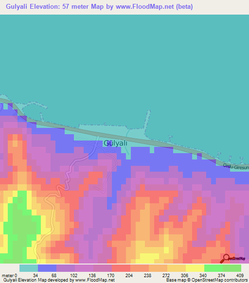 Gulyali,Turkey Elevation Map