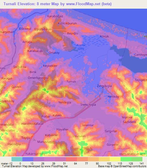 Turnali,Turkey Elevation Map