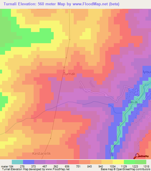 Turnali,Turkey Elevation Map