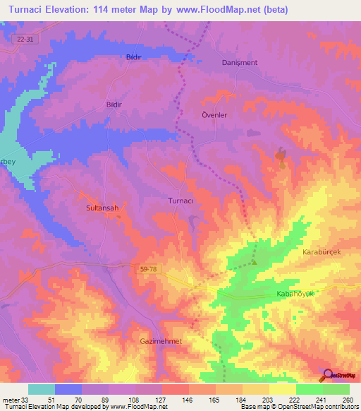 Turnaci,Turkey Elevation Map