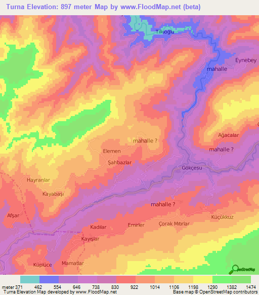 Turna,Turkey Elevation Map