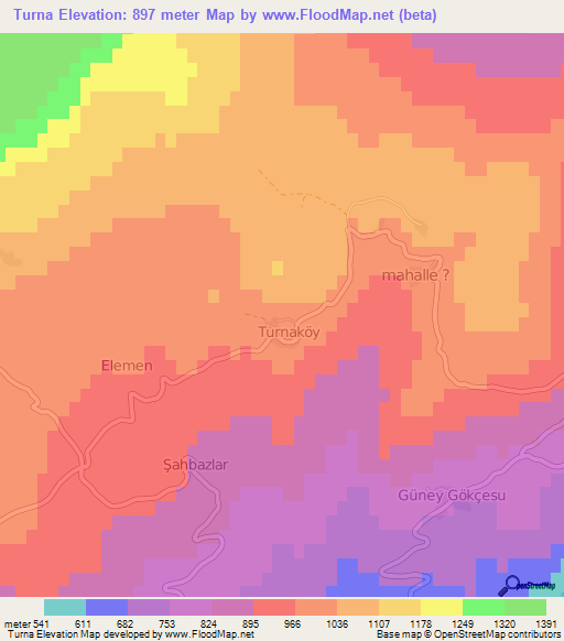 Turna,Turkey Elevation Map