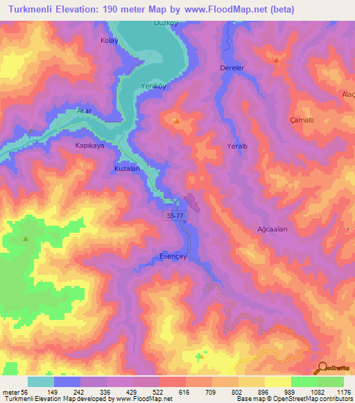 Turkmenli,Turkey Elevation Map