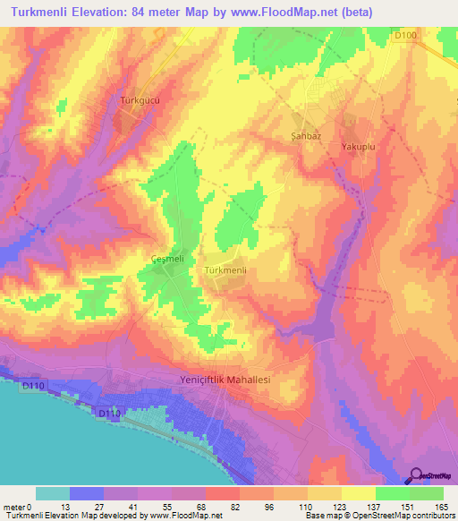 Turkmenli,Turkey Elevation Map