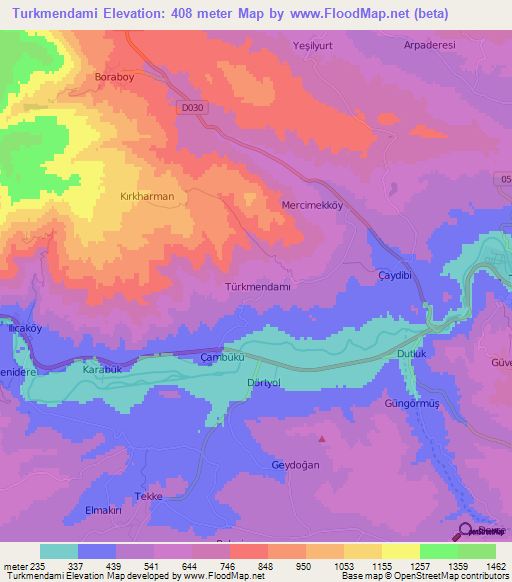 Turkmendami,Turkey Elevation Map